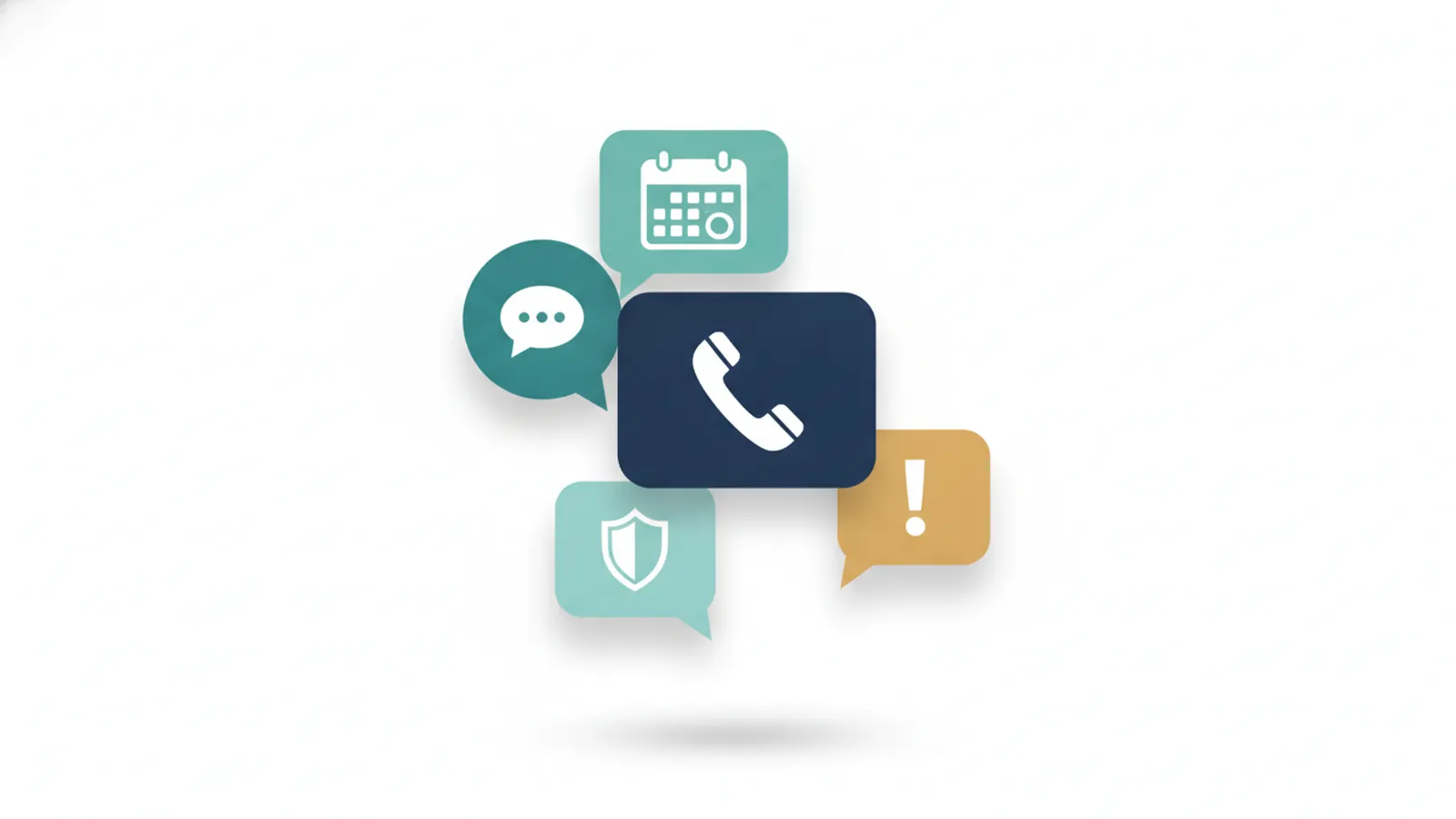 Speech bubbles with phone, chat, calendar and shield icons