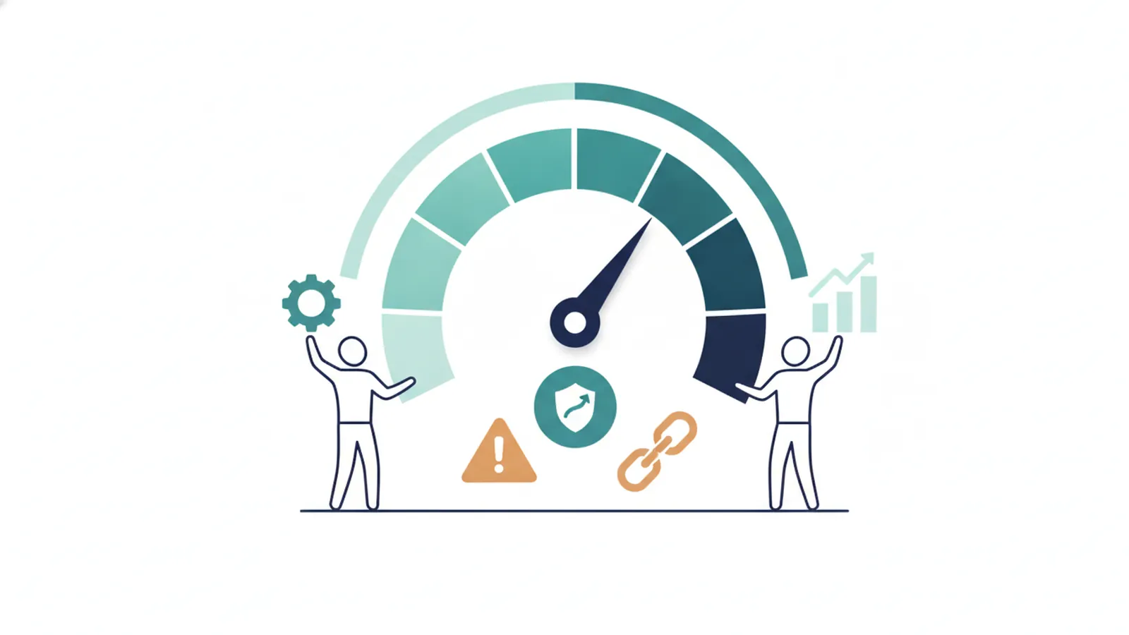 Circular gauge with five segments representing a five-part marketing score