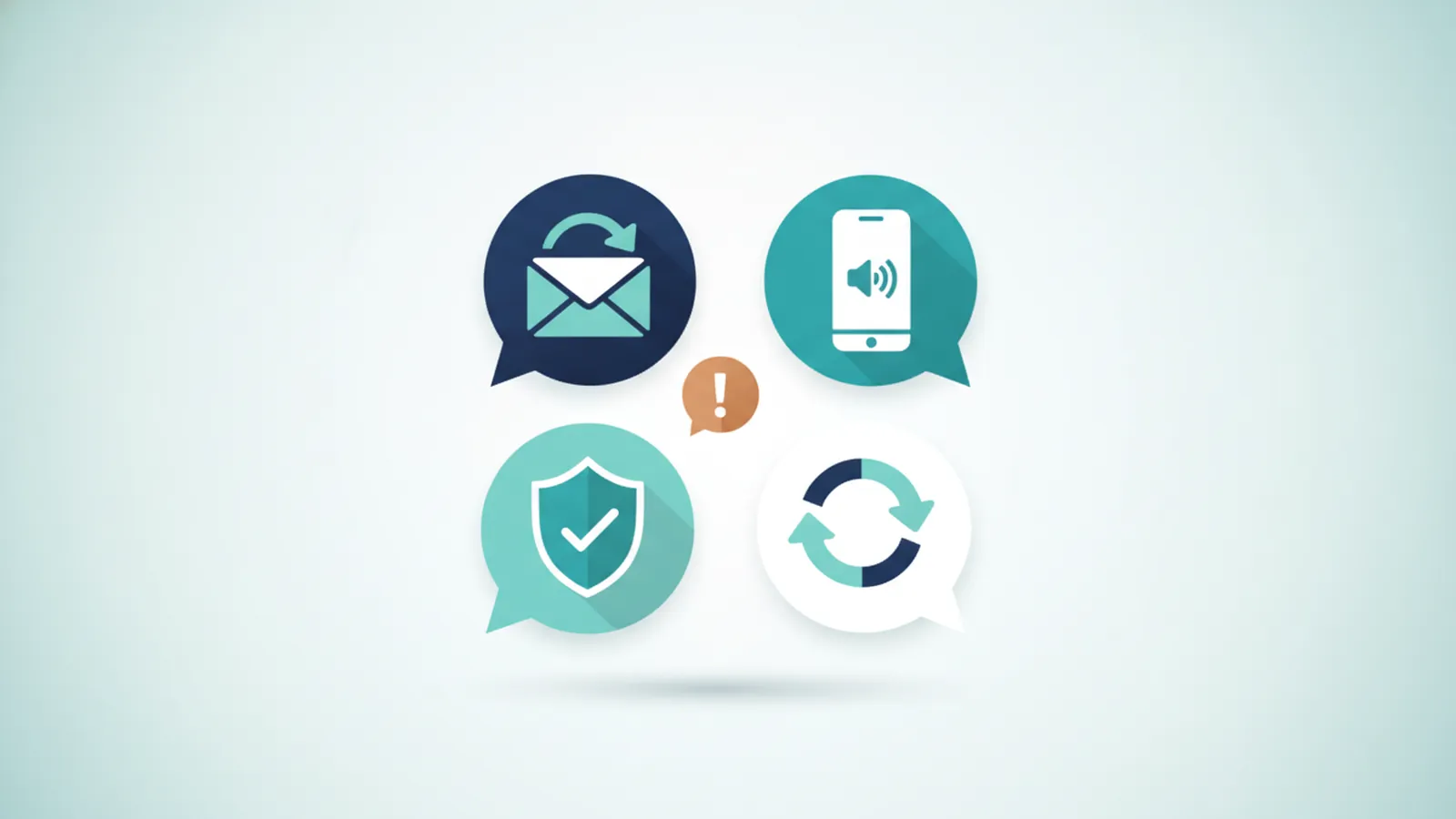 Speech bubbles with envelope, phone, shield and return arrow