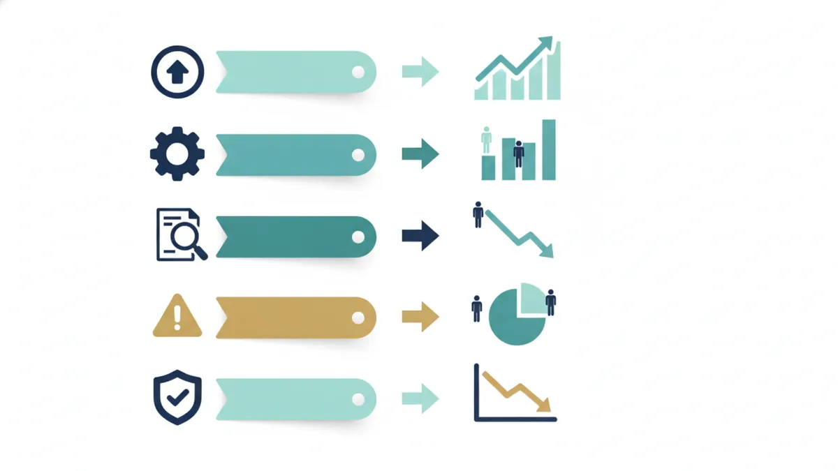 Five tracked actions each linked to an event tag and a chart