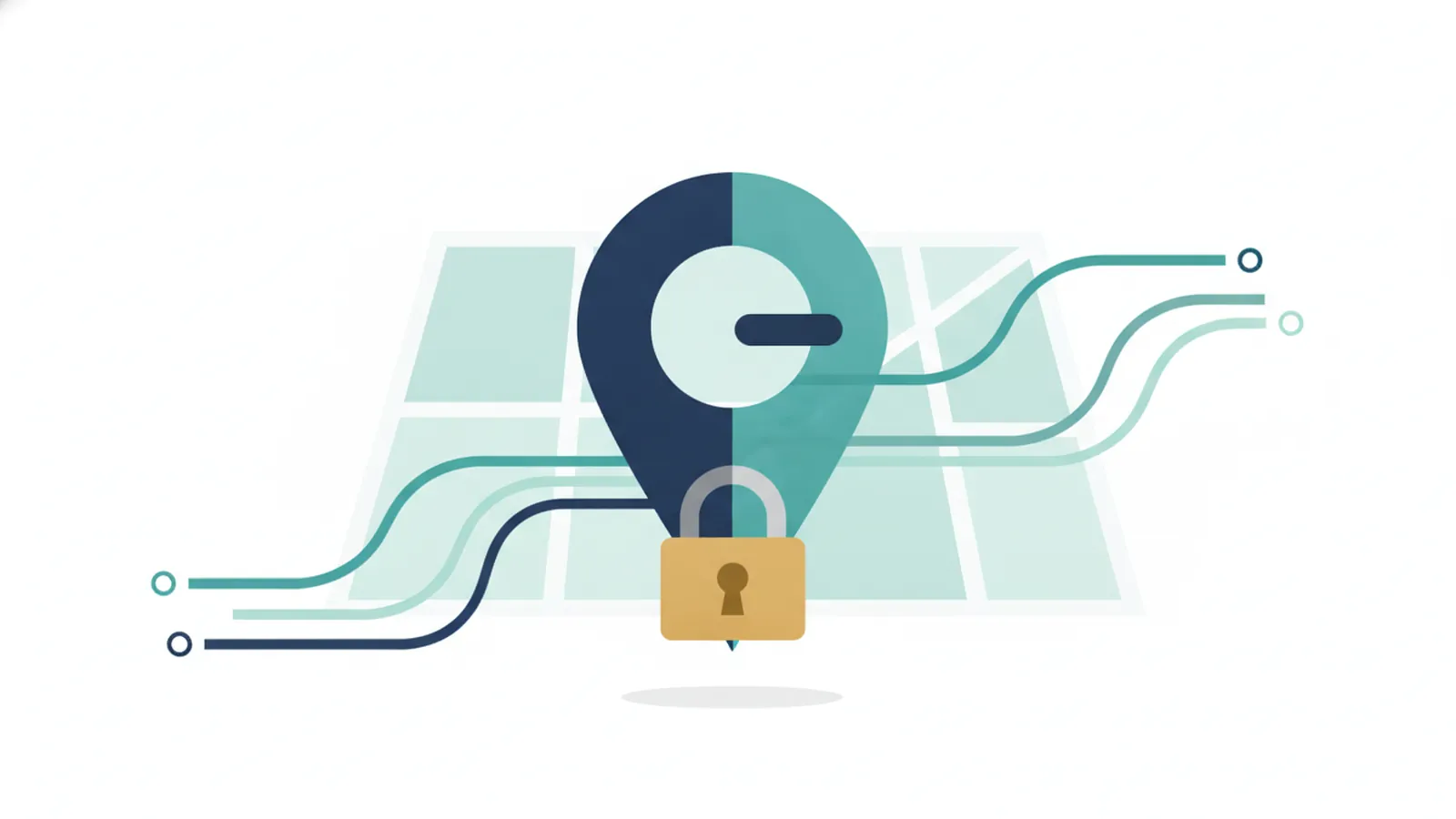 Map pin with a padlock on a simple map, showing a suspended business listing