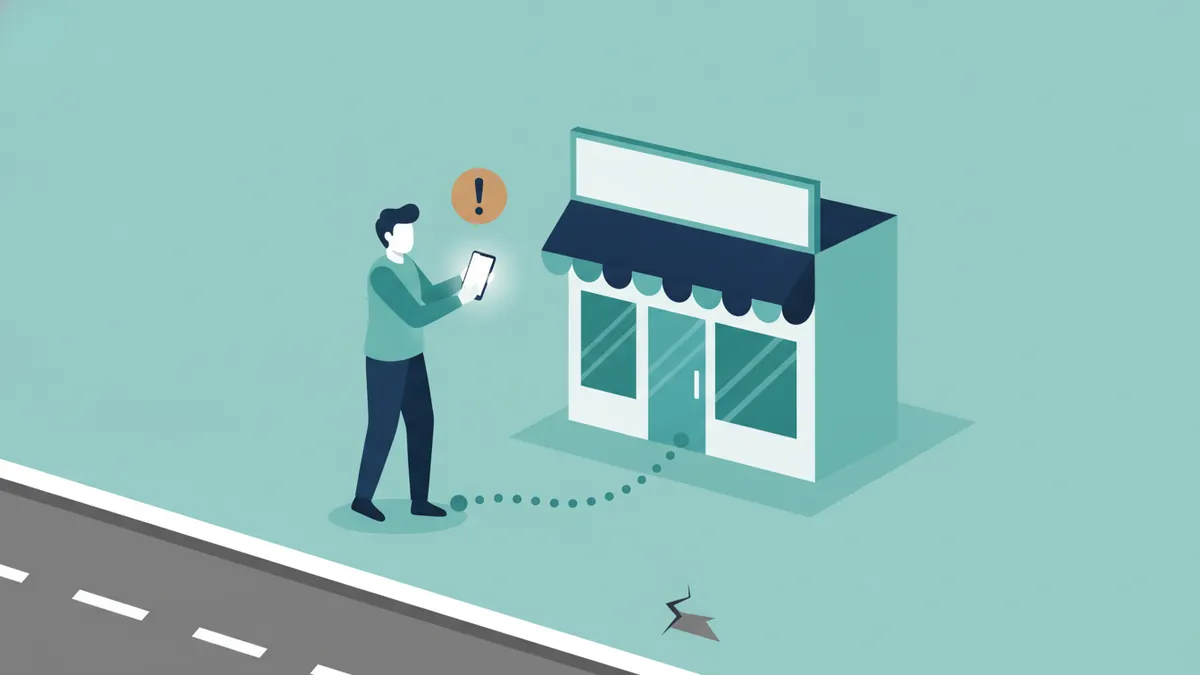 Person filming a shopfront and entrance with a phone for video verification