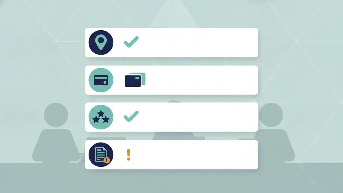 Four-item priority list with tick marks for profile, details, reviews and pages