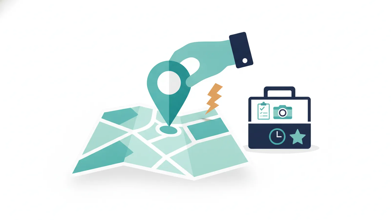 Map pin being placed on a map beside setup icons