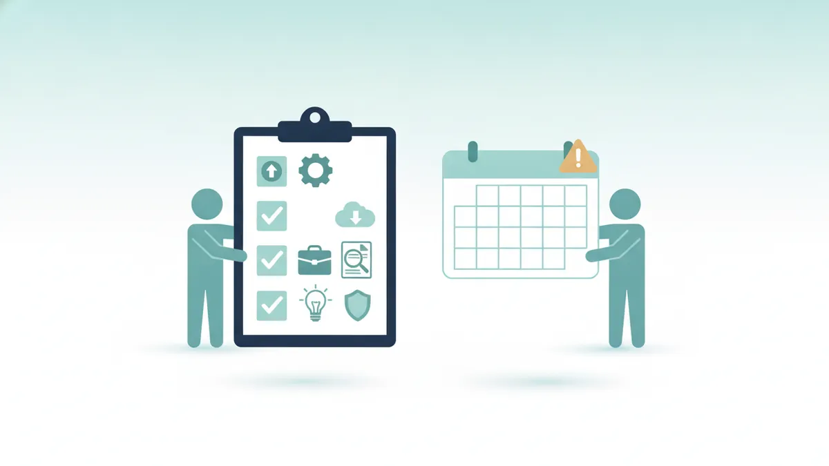 Clipboard with seven ticked monthly tasks beside a calendar