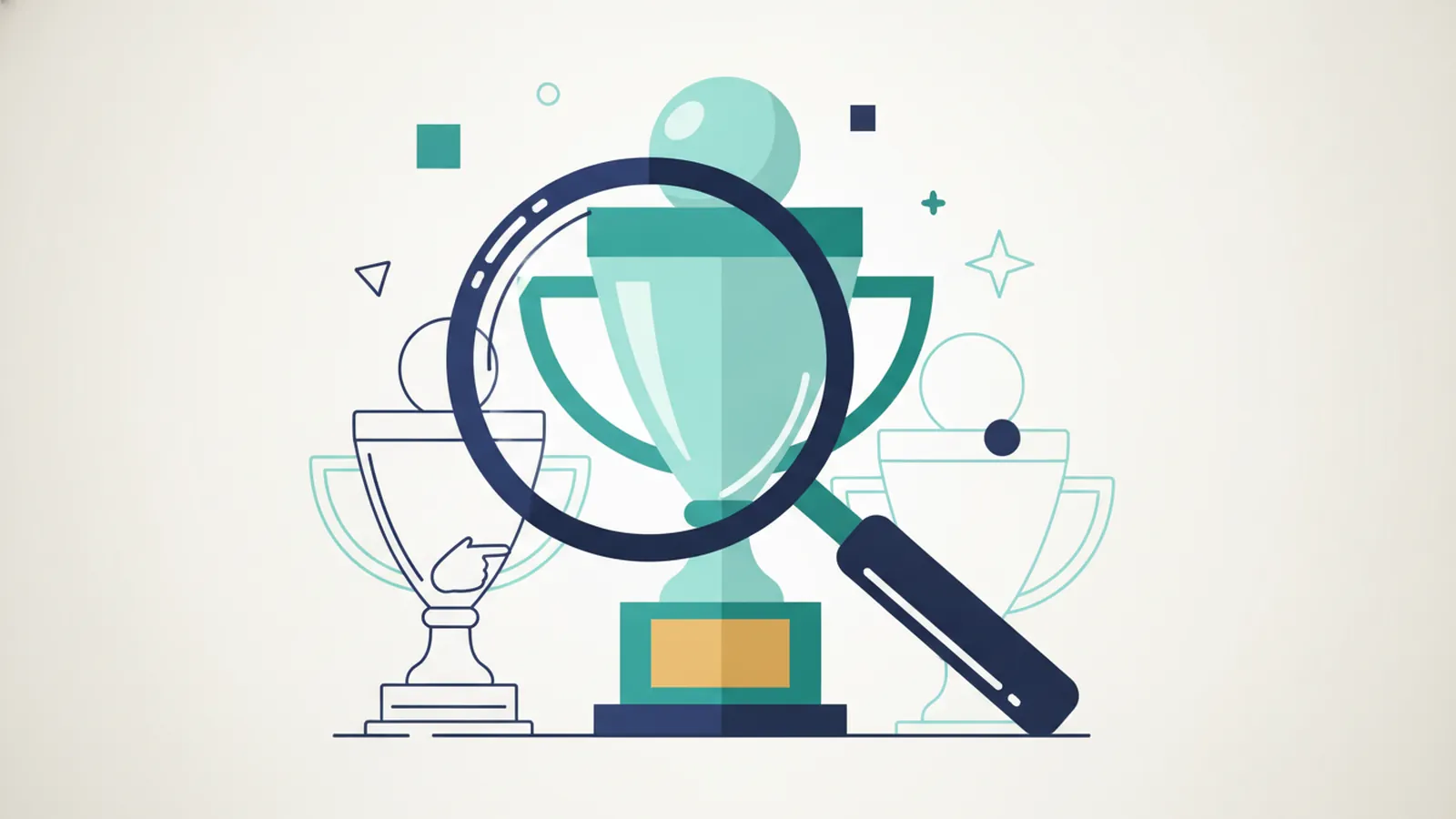 Shiny trophy under a magnifier revealing a plain base