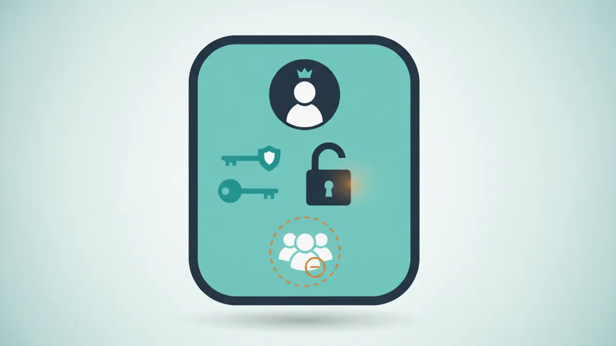 Profile card with padlock, two keys and limited-access team icons