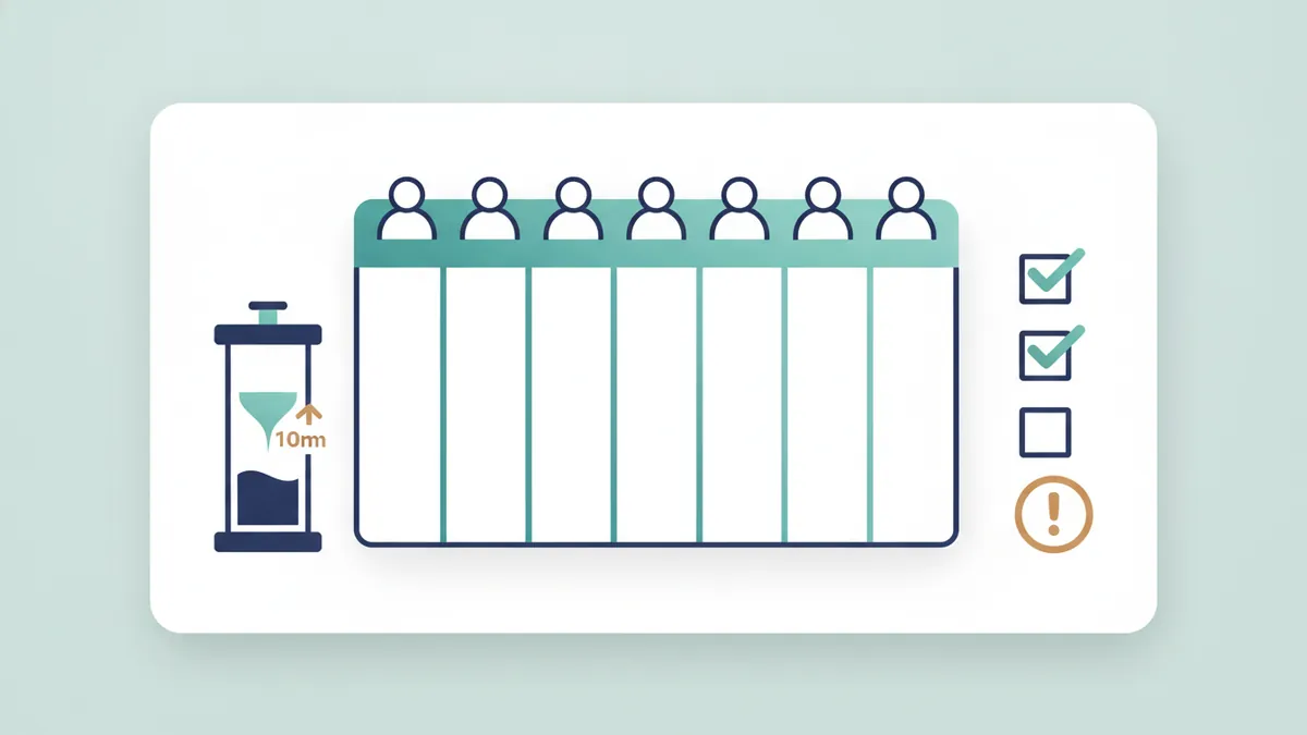 Weekly calendar with a ten-minute timer and checklist