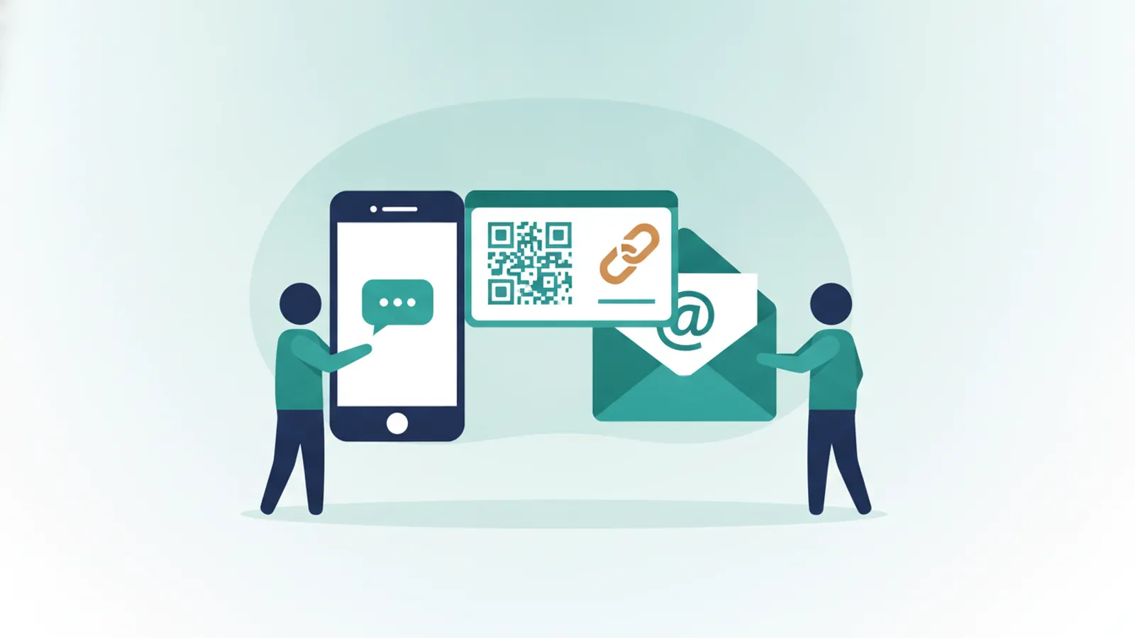 Phone message, QR card and email envelope for review requests
