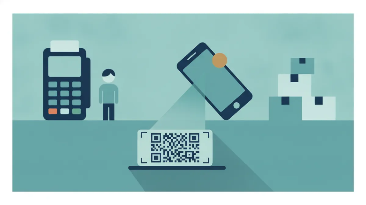 QR card on a counter being scanned by a phone