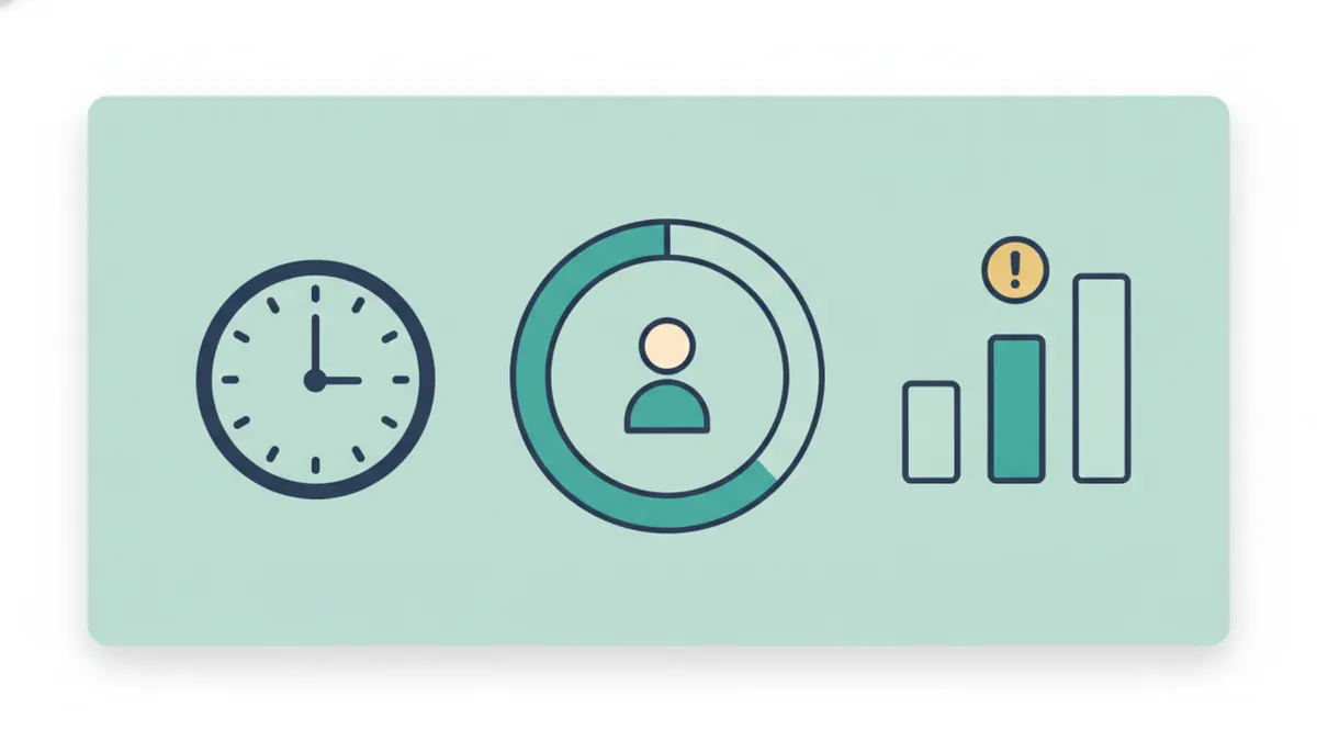 Dashboard with clock, ring and bars tracking reply time