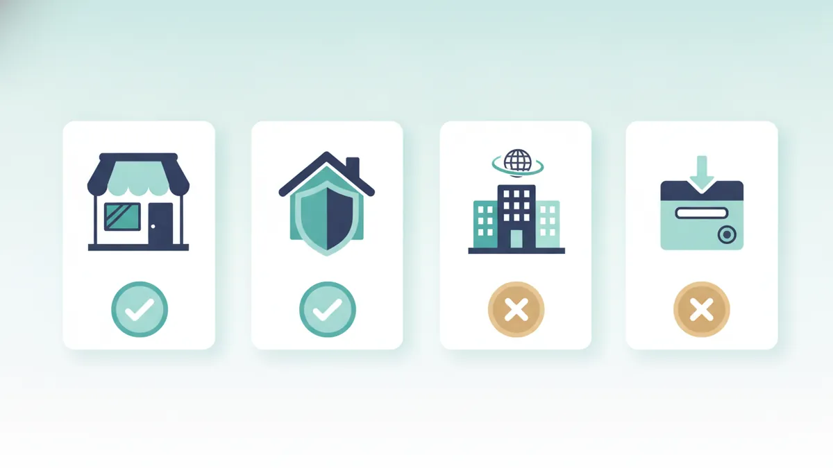 Address types: shopfront and hidden home pass, virtual office and PO box fail