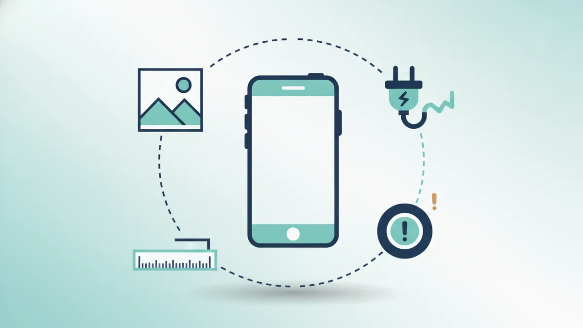 Phone surrounded by four fix icons