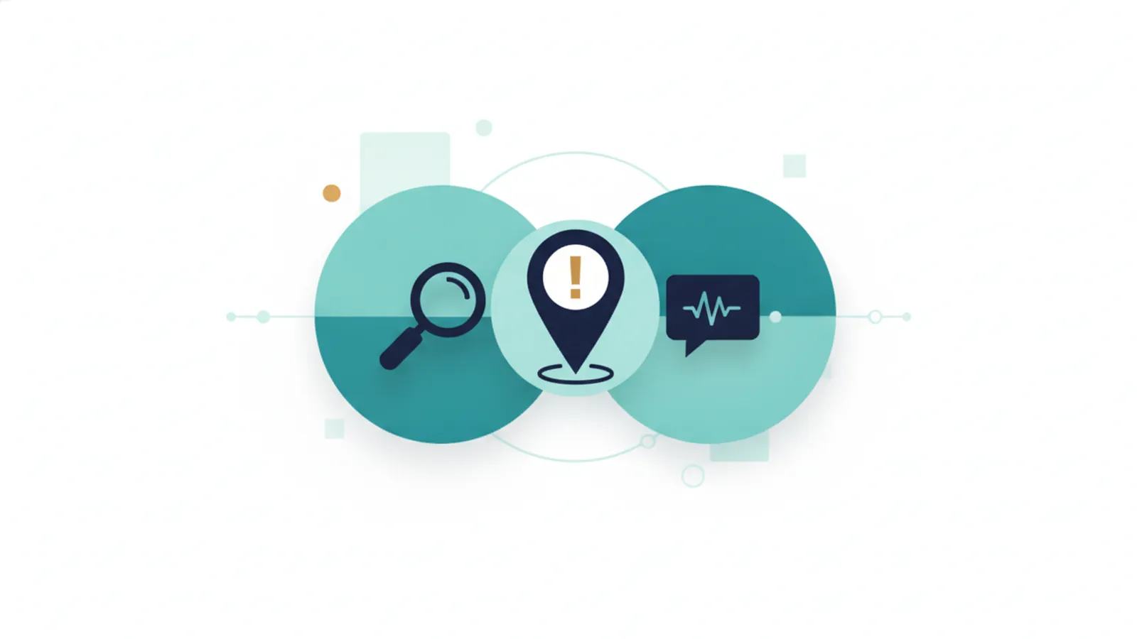 Overlapping search and AI chat circles sharing a map pin