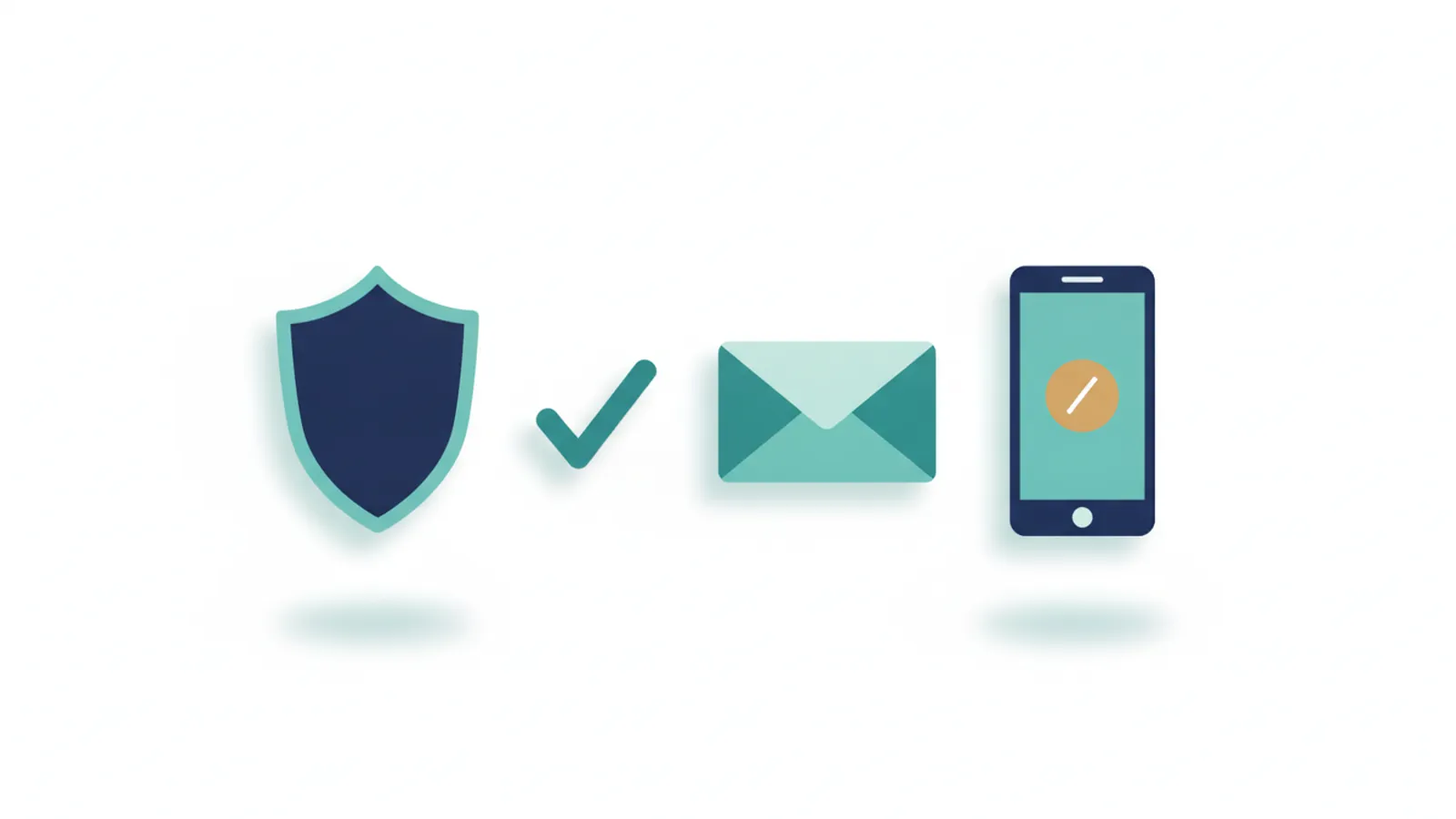 Shield with a tick beside an envelope and a phone