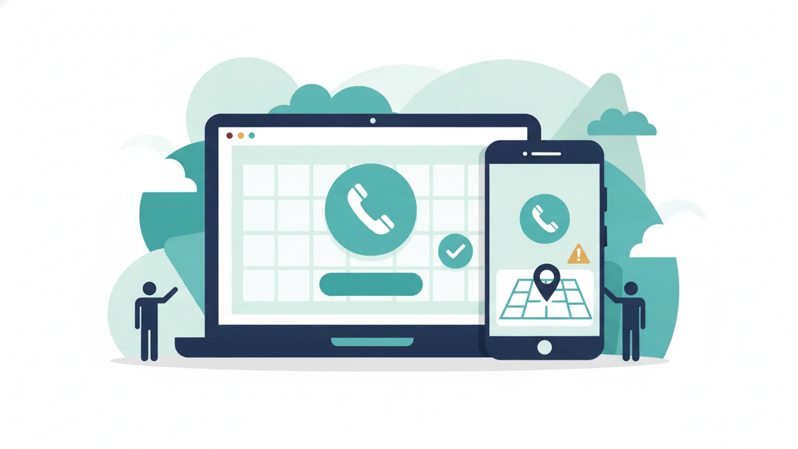 Laptop and phone showing a local business website with a call button