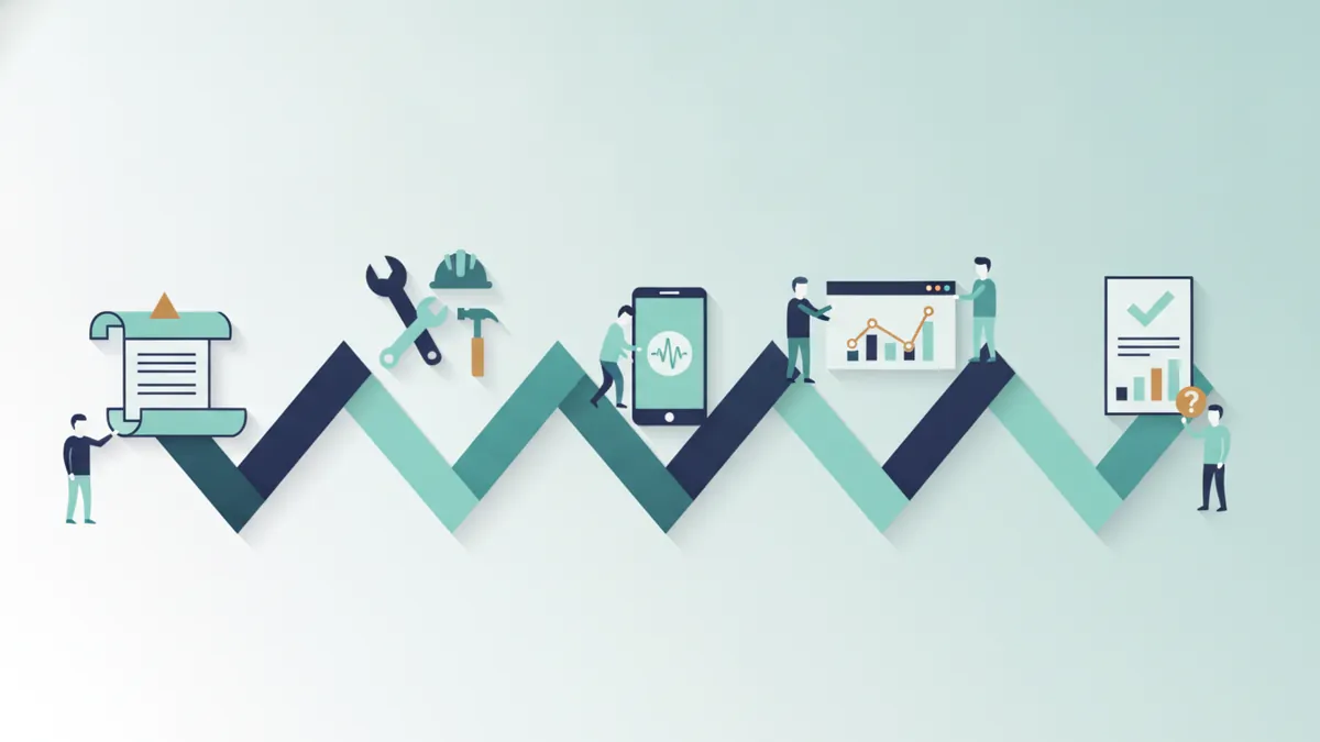 Five-step website build path from plan to report