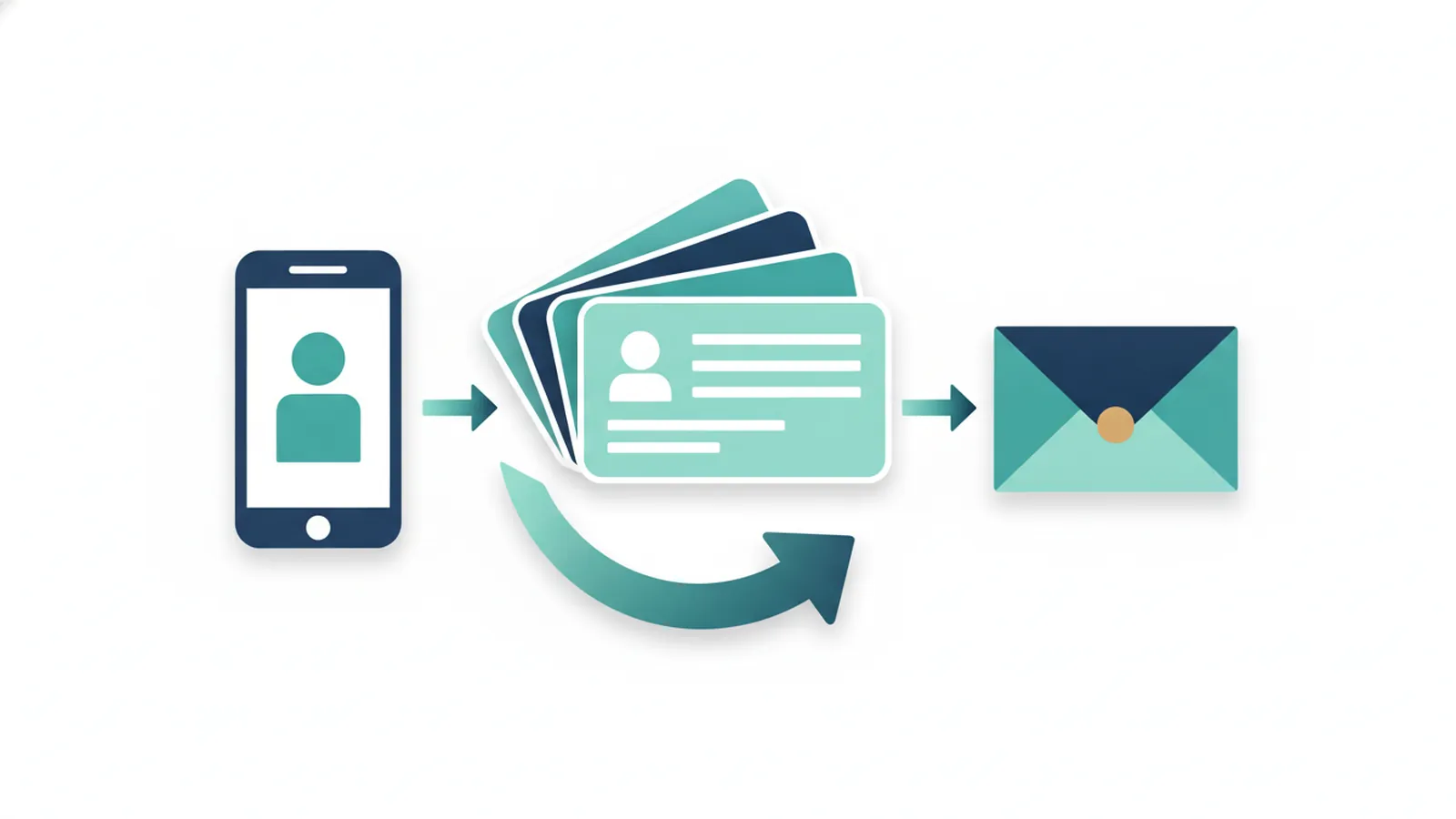 Arrow bringing past customer cards back to a phone and envelope